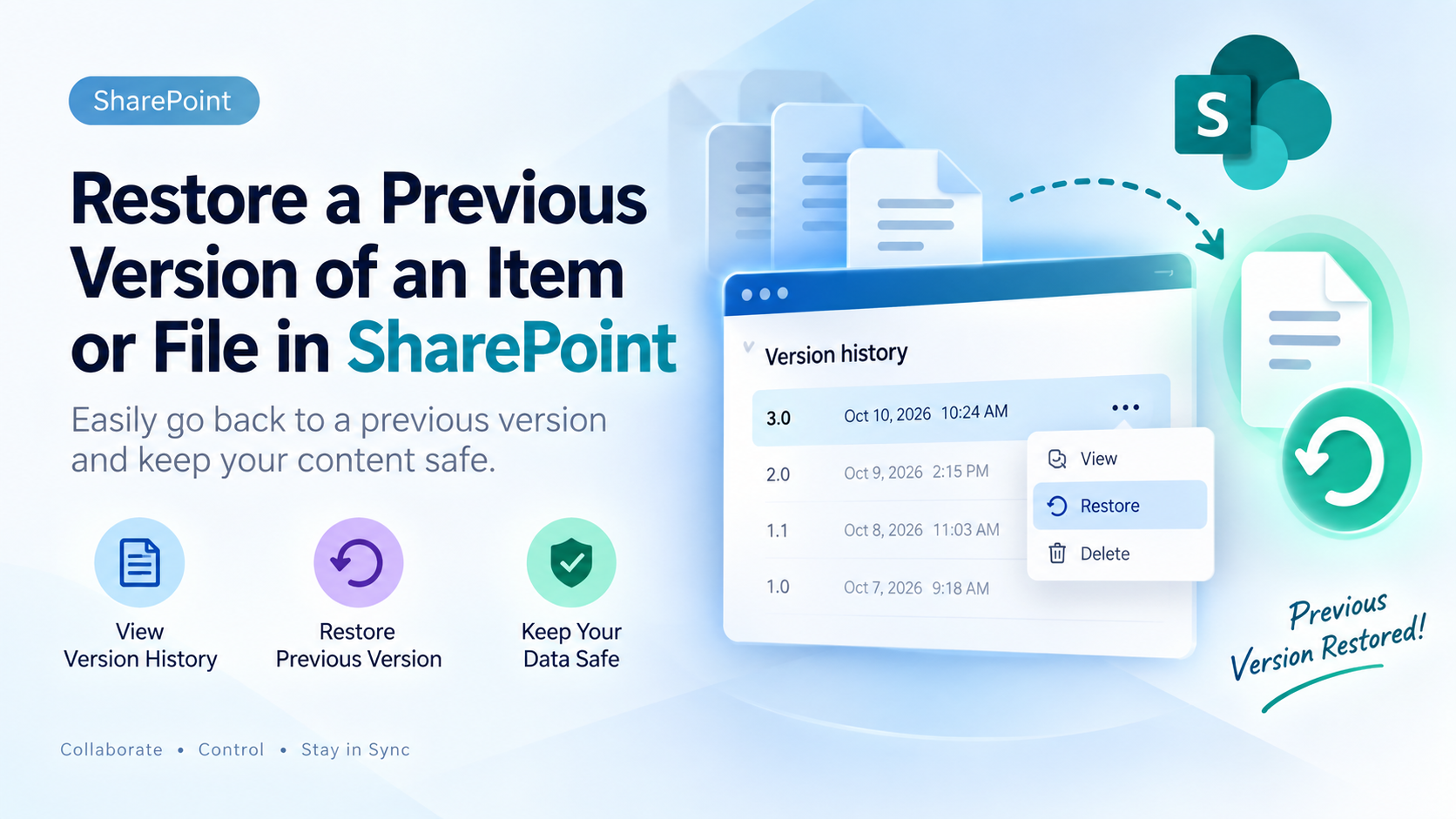 Restore a previous version of an item or file in SharePoint
